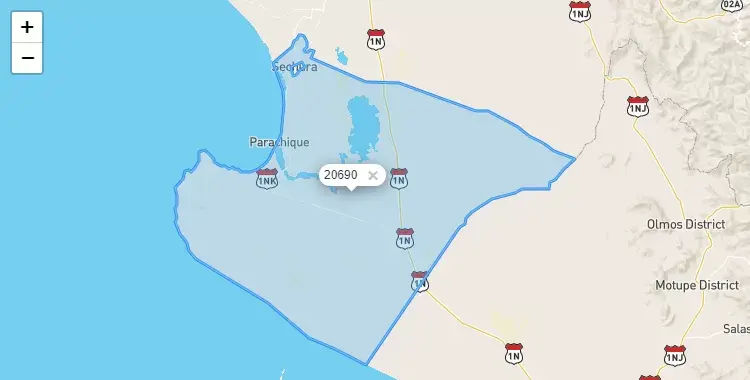 Mapa de la zona del código postal 20690 en Sechura, Piura