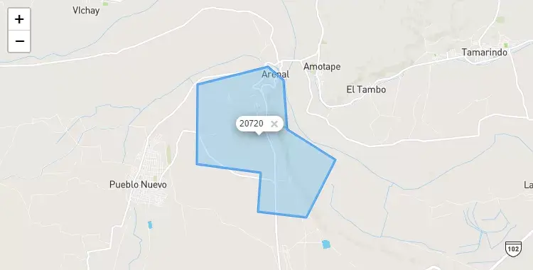 Mapa de la zona del código postal 20720 en Arenal, Piura