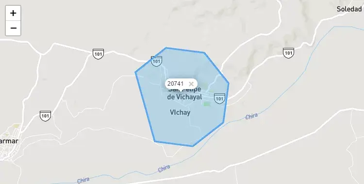 Mapa de la zona del código postal 20741 en Vichayal, Piura