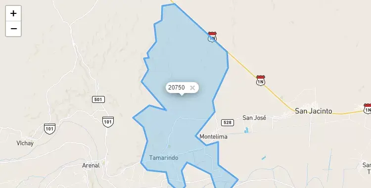 Mapa de la zona del código postal 20750 en Tamarindo, Piura