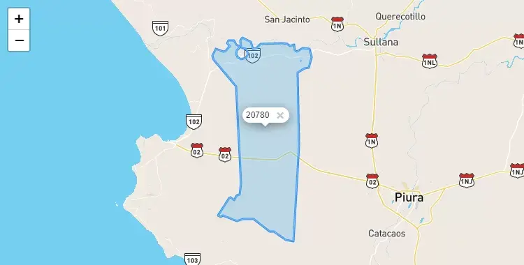 Mapa de la zona del código postal 20780 en La Huaca, Piura