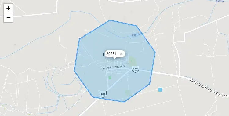 Mapa de la zona del código postal 20781 en La Huaca, Piura