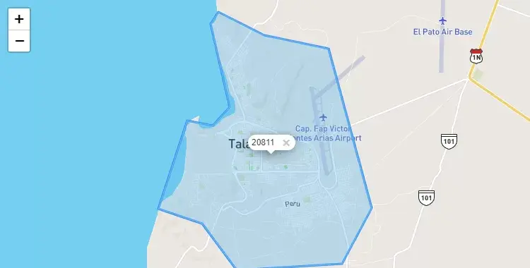 Mapa de la zona del código postal 20811 en Pariñas, Piura