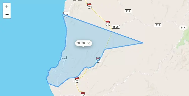 Mapa de la zona del código postal 20820 en Lobitos, Piura