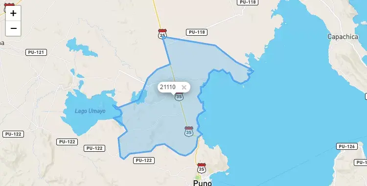 Mapa de la zona del código postal 21110 en Paucarcolla, Puno
