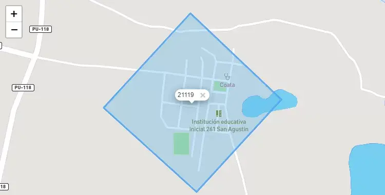 Mapa de la zona del código postal 21119 en Coata, Puno