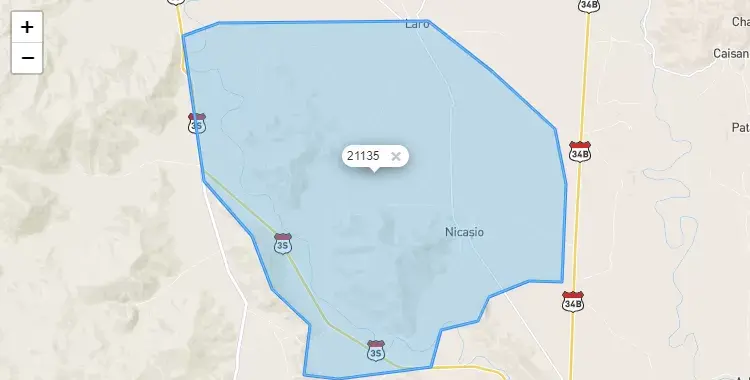 Mapa de la zona del código postal 21135 en Nicasio, Puno