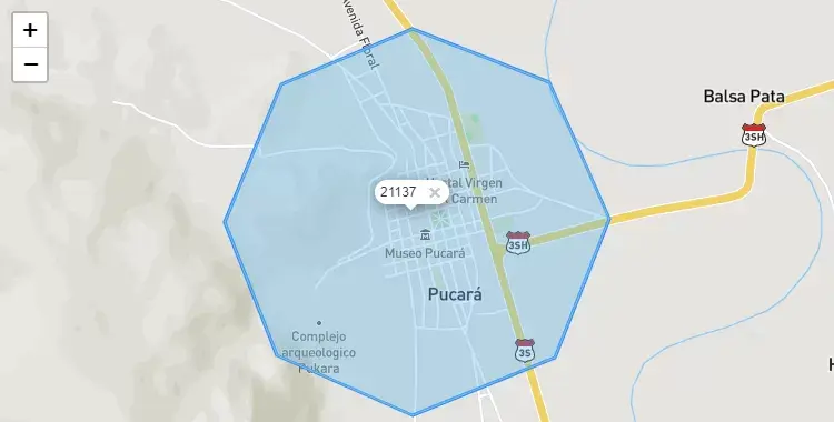 Mapa de la zona del código postal 21137 en Pucará, Puno