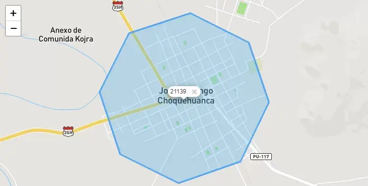 Mapa de la zona del código postal 21139 en José Domingo Choquehuanca, Puno