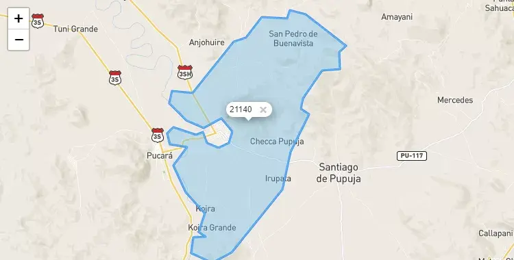 Mapa de la zona del código postal 21140 en José Domingo Choquehuanca, Puno