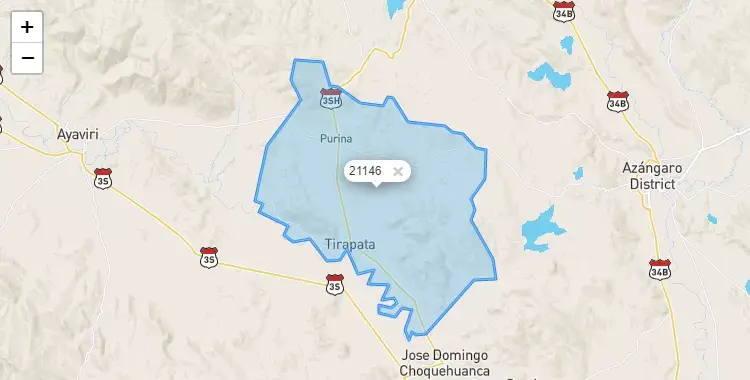 Mapa de la zona del código postal 21146 en Tirapata, Puno