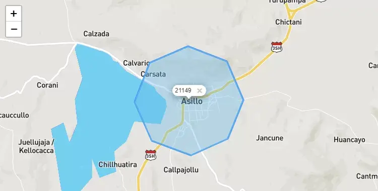 Mapa de la zona del código postal 21149 en Asillo, Puno