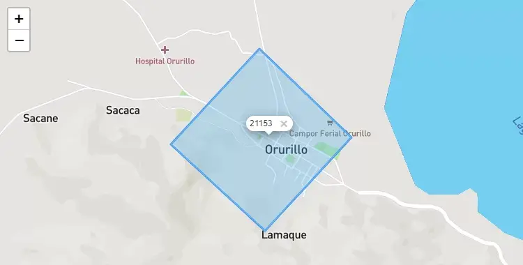Mapa de la zona del código postal 21153 en Orurillo, Puno