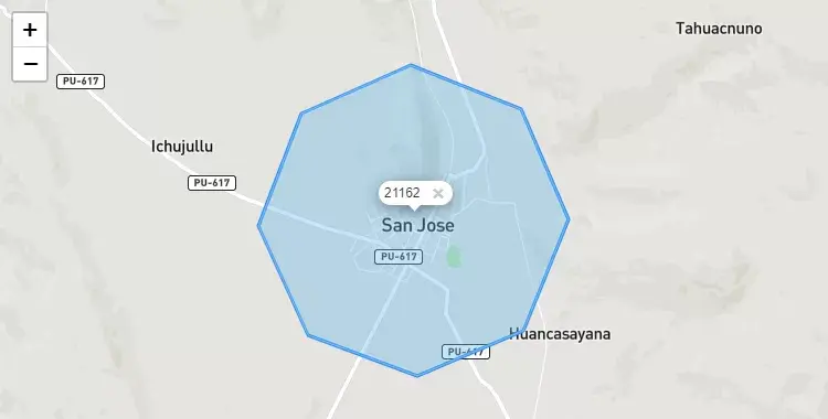 Mapa de la zona del código postal 21162 en San José, Puno