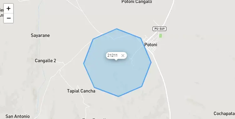 Mapa de la zona del código postal 21211 en Potoni, Puno
