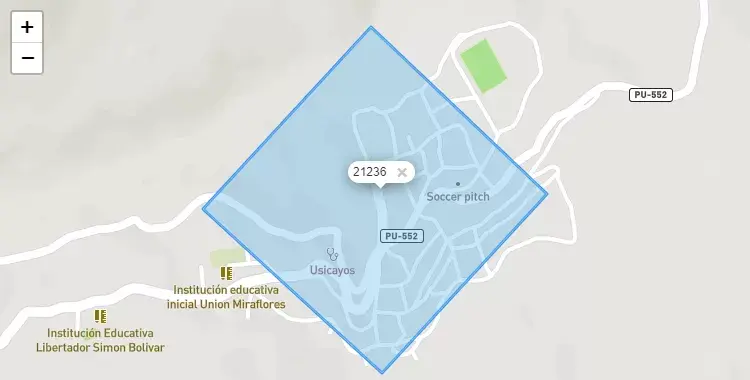 Mapa de la zona del código postal 21236 en Usicayos, Puno