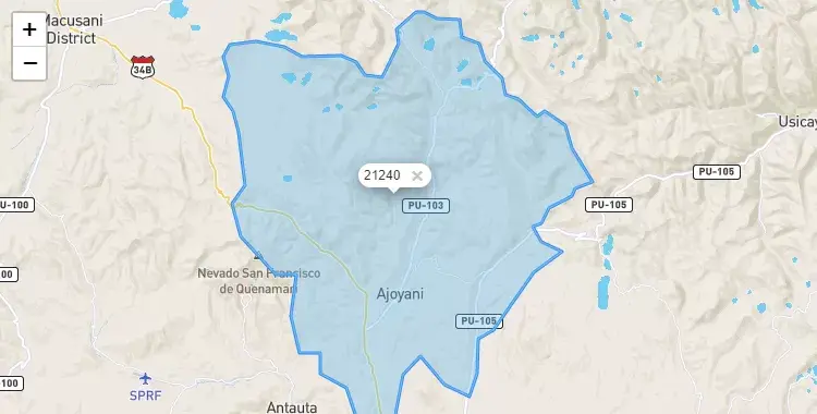 Mapa de Ajoyani, capital de la provincia de Carabaya, Puno