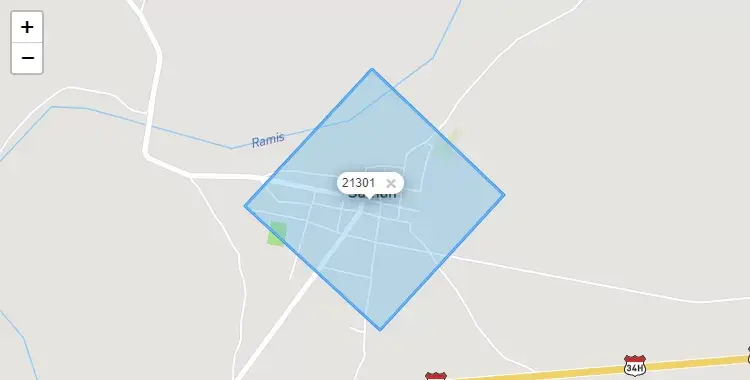 Mapa de la zona del código postal 21301 en Saman, Puno