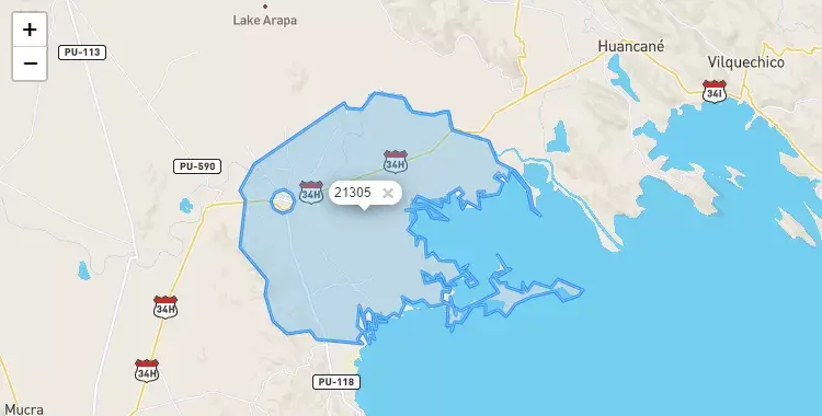 Mapa de la zona del código postal 21305 en Taraco, Puno