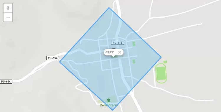 Mapa de la zona del código postal 21311 en Pusi, Puno
