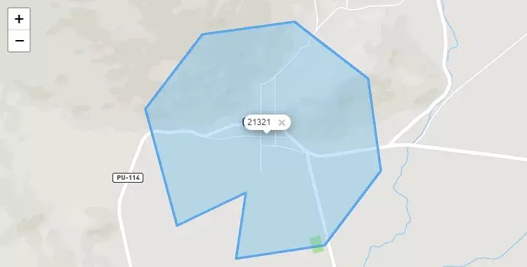 Mapa de la zona del código postal 21321 en Chupa, Puno