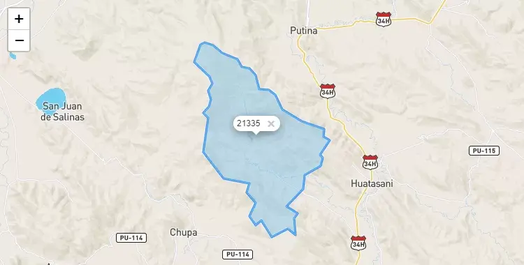 Mapa de la zona del código postal 21335 en Pedro Vilca Apaza, Puno
