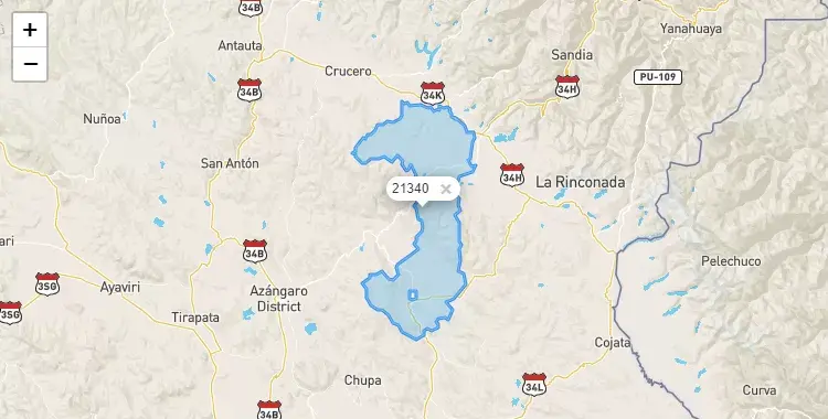 Mapa de la zona del código postal 21340 en Putina, Puno