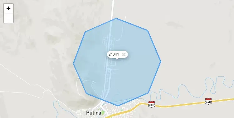 Mapa de la zona del código postal 21341 en Putina, Puno