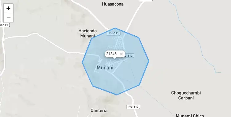 Mapa de la zona del código postal 21346 en Muñani, Puno
