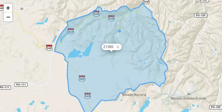 Mapa de la zona del código postal 21360 en Cuyocuyo, Puno