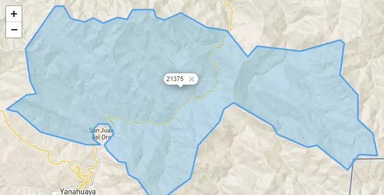 Mapa de la zona del código postal 21375 en San Juan del Oro, Puno