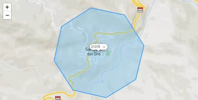 Mapa de la zona del código postal 21376 en San Juan del Oro, Puno