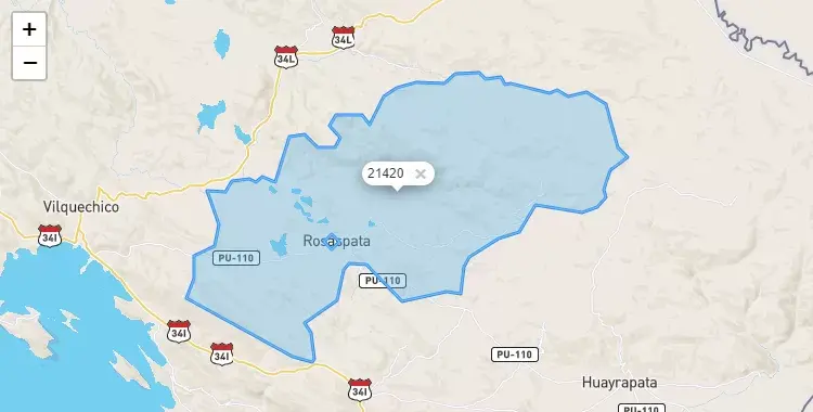 Mapa de la zona del código postal 21420 en Rasaspata, Puno