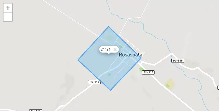 Mapa de la zona del código postal 21421 en Rasaspata, Puno