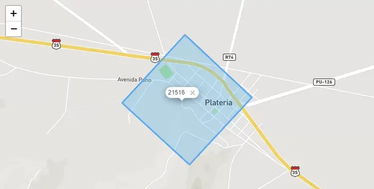 Mapa de la zona del código postal 21516 en Platería, Puno