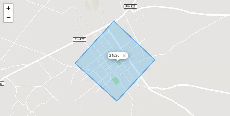Mapa de la zona del código postal 21526 en Pilcuyo, Puno