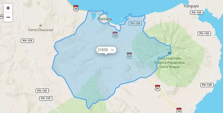 Mapa de la zona del código postal 21535 en Pomata, Puno