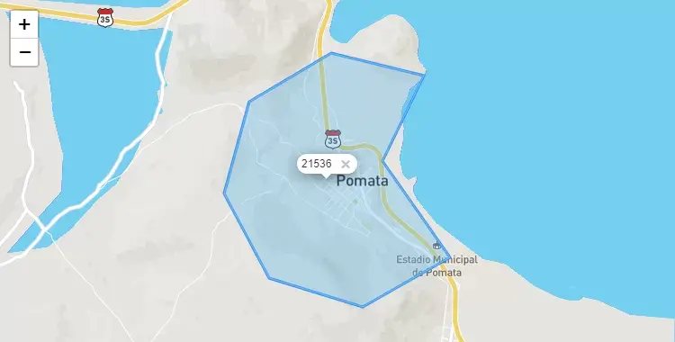 Mapa de la zona del código postal 21536 en Pomata, Puno