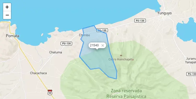 Mapa de la zona del código postal 21540 en Cuturapi, Puno