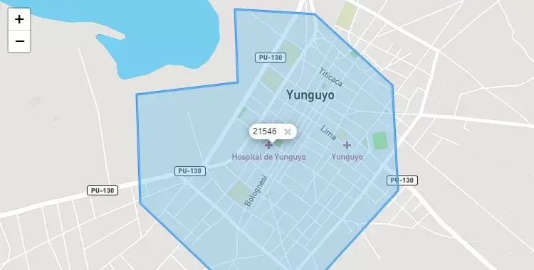 Mapa de Yunguyo, capital de la provincia de Yunguyo, Puno