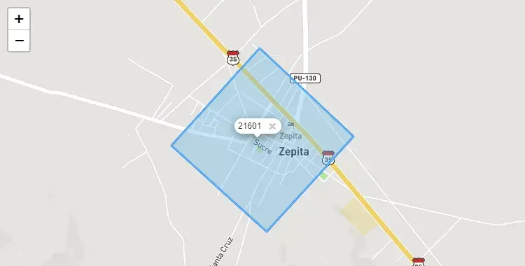 Mapa de la zona del código postal 21601 en Zepita, Puno
