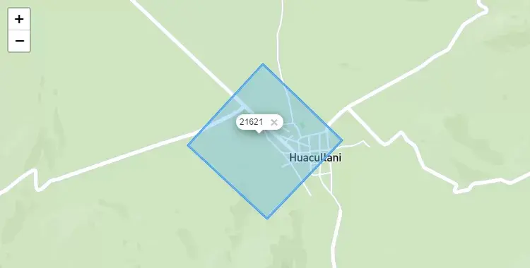 Mapa de la zona del código postal 21621 en Huacullani, Puno