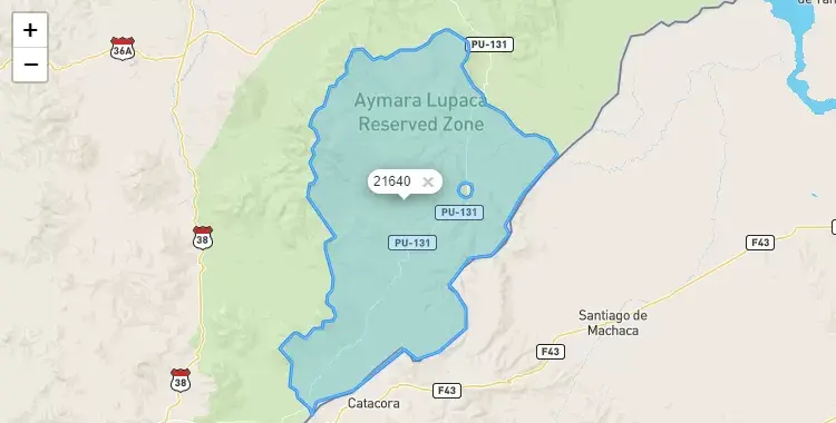 Mapa de la zona del código postal 21640 en Pisacoma, Puno
