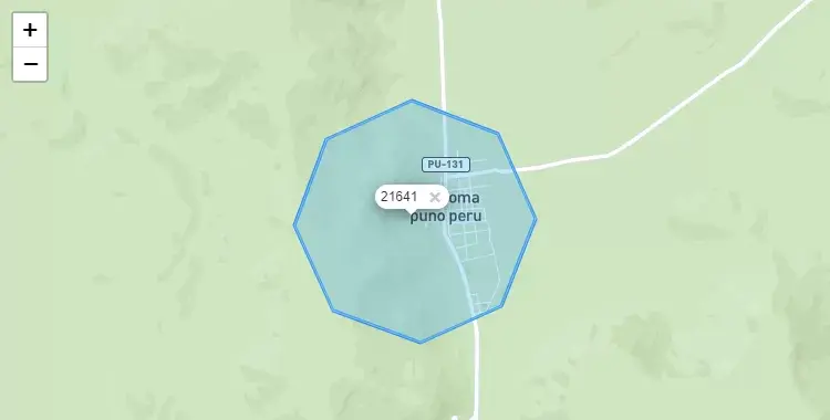 Mapa de la zona del código postal 21641 en Pisacoma, Puno