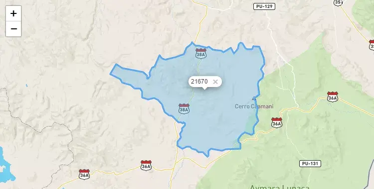 Mapa de la zona del código postal 21670 en Conduriri, Puno