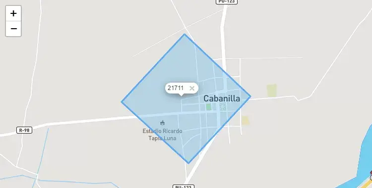 Mapa de la zona del código postal 21711 en Cabanilla, Puno