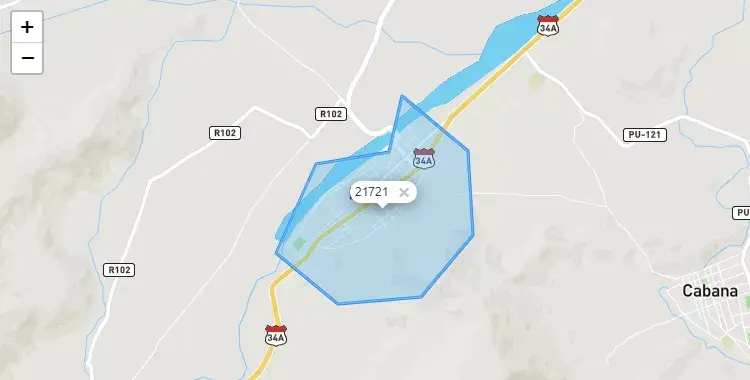 Mapa de la zona del código postal 21721 en Cabanillas, Puno