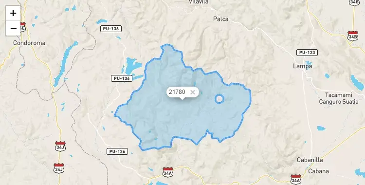 Mapa de la zona del código postal 21780 en Paratía, Puno