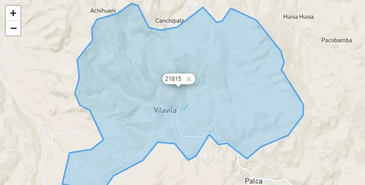 Mapa de la zona del código postal 21815 en Vilavila, Puno