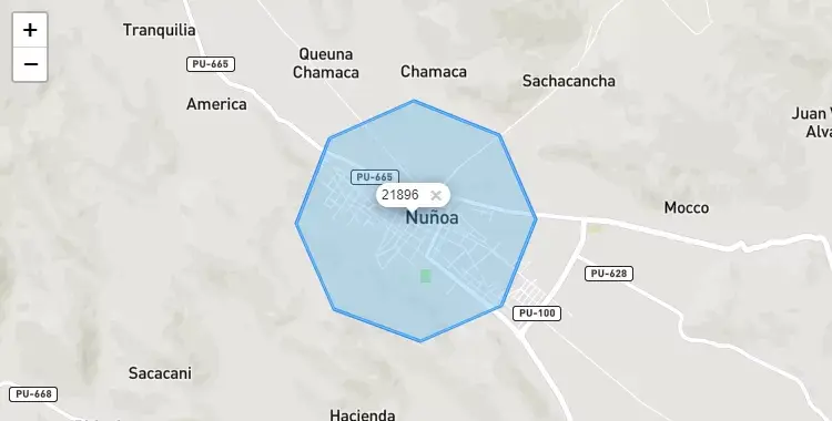 Mapa de la zona del código postal 21896 en Nuñoa, Puno